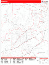 High Point Wall Map Zip Code Red Line Style 2024